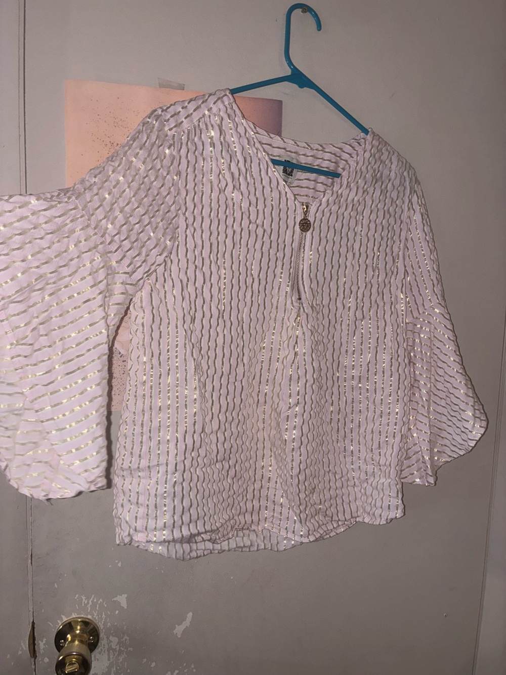 Anne Klein White Blouse with Gold Stripes